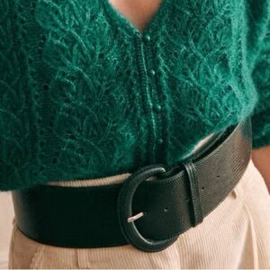 Sezane Masha Belt Embossed Green Leather Size 90 NWT